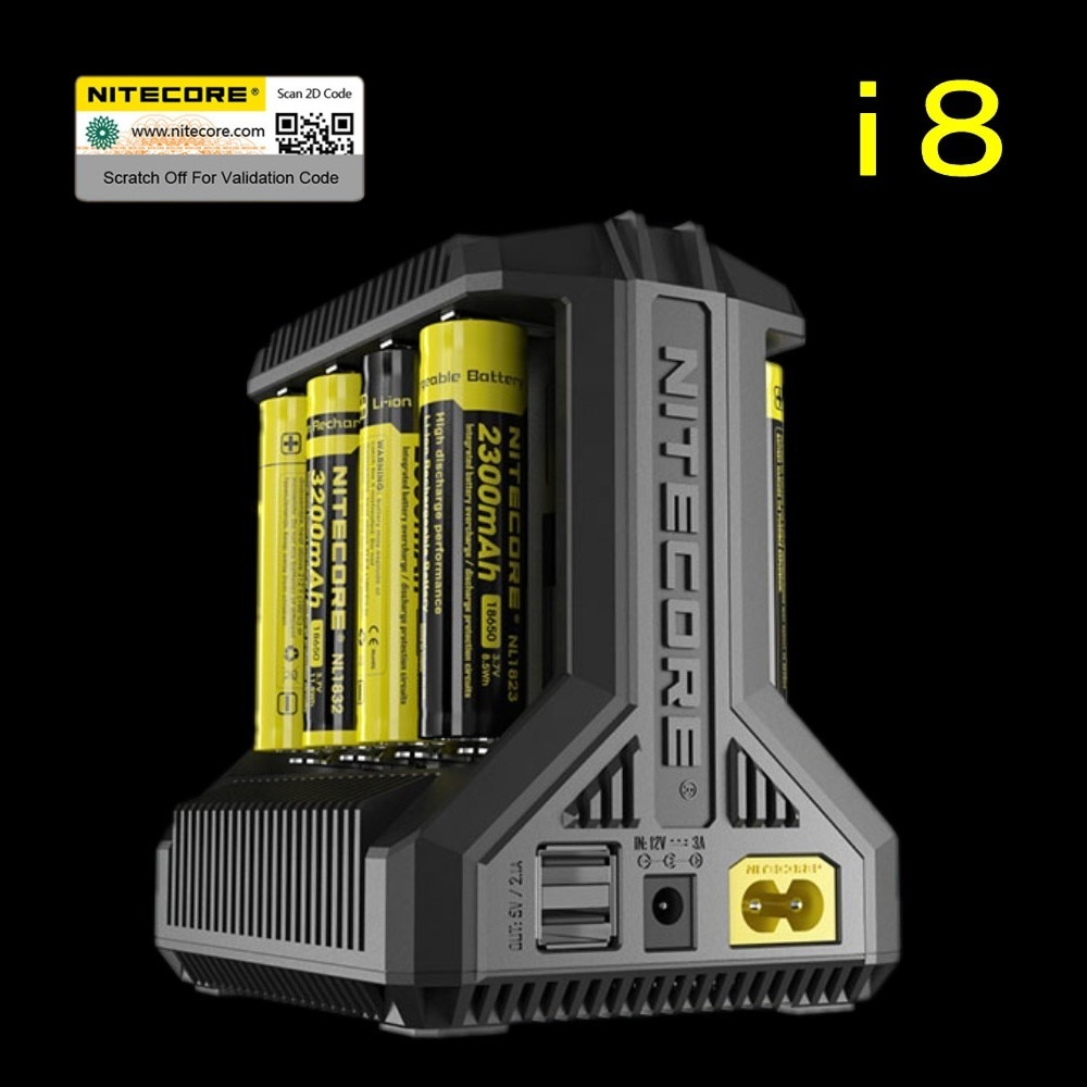 Nitecore  i8 älykäs laturi 8 paikkaa yhteensä 4a ulostuloa älylaturi imr:lle 18650 16340 10440 aa aaa 14500 26650 ja usb-laitteelle