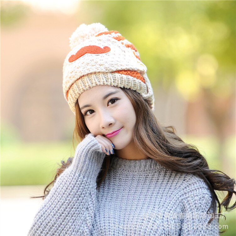 Snor dames winter warme muts met masker dames gebreide muts