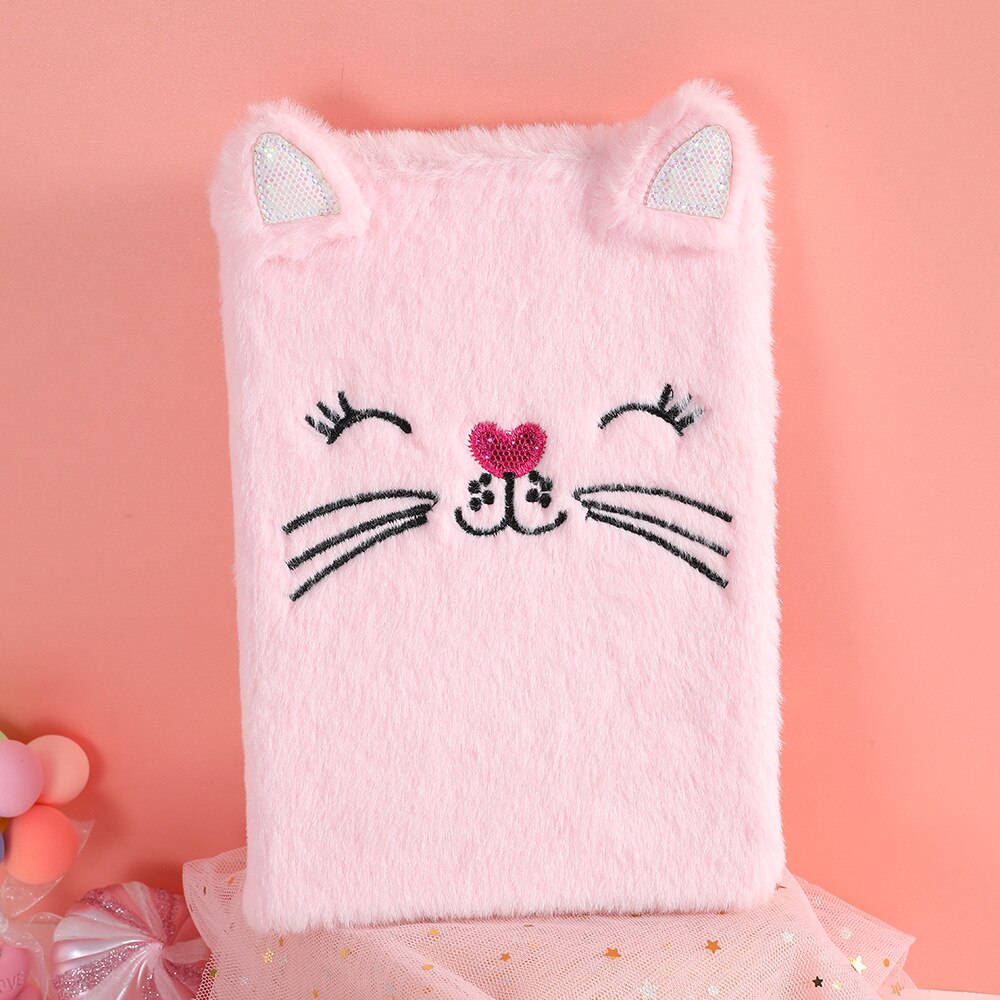 Cute Fur Rabbit Notebook For Kids A5 Diary Notepad Plush Agenda Planner Children Line Daily Note Book School Shetchbook: pink cat