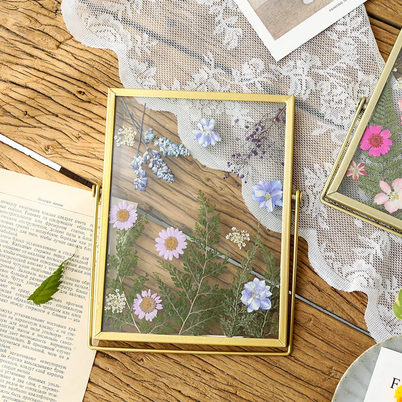 DIY Double-Sided Transparent Glass Picture Frame for Dried Flowers Handmade Home Decor Display Stand Decorative Photo Frame