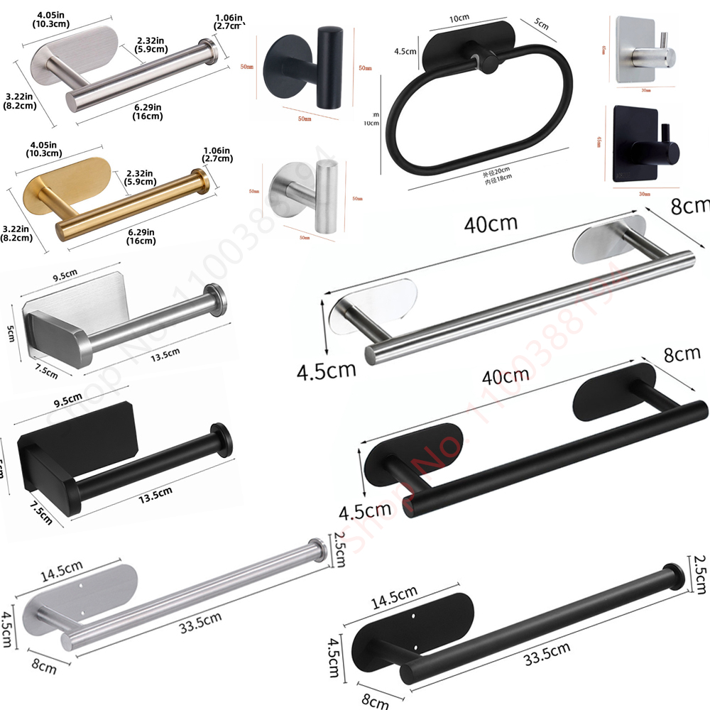 Lijm Wc Papierrolhouder Organizer Wall Mount Zwart Opslag Stand Keuken Badkamer Tissue Handdoek Dispenser Roestvrij