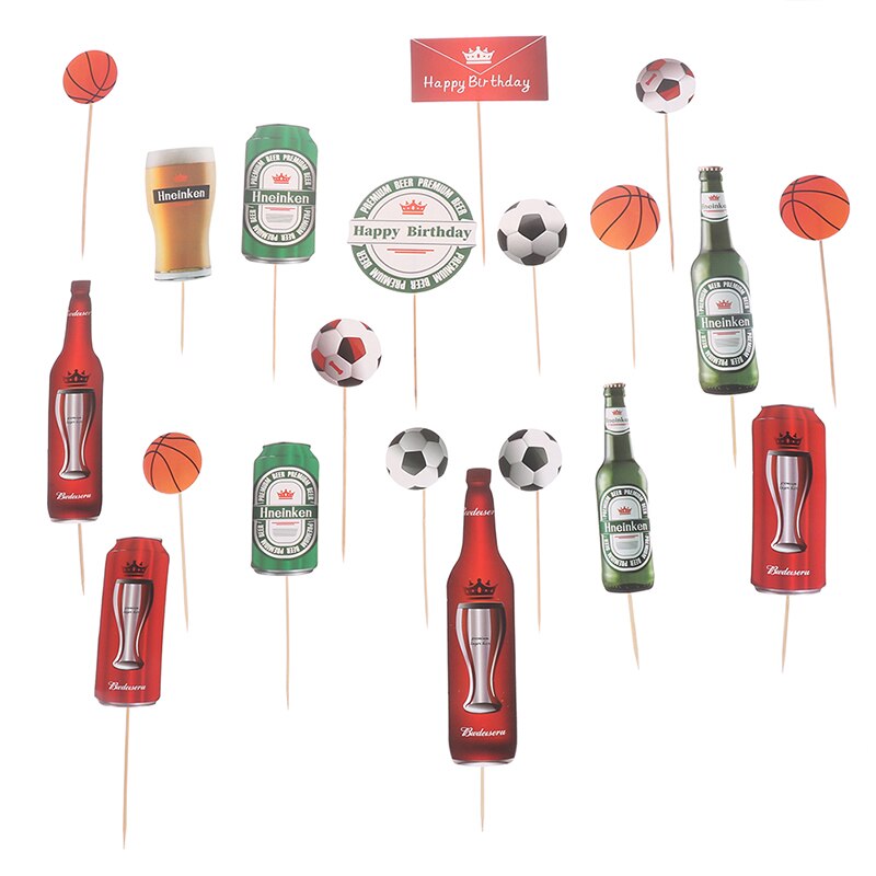 1 Set cerveza baloncesto fútbol Topper para tarta de feliz cumpleaños Festival deporte suministros para fiestas temáticas niños favores