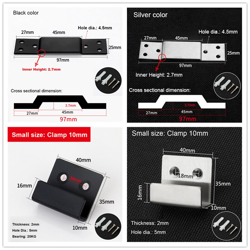 2pcs/lot Stainless Steel Hanging Hook Code Ceramic Tile Display Buckle U-shape Corner Brackets Joint Fastener Wall Support