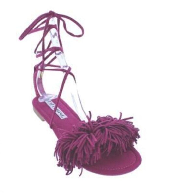 Gladiador sapatos femininos verão sandálias borla plana sandlas senhoras tornozelo cinta peep toe sapatos de praia ao ar livre vestido sandálias femininas