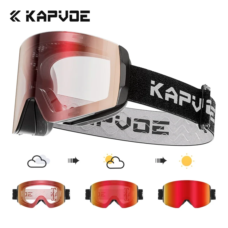 KAPVOE Photochromic Outdoor Sport Ski Snowboard Goggle Men UV400 Protection Women Glasses Magnetic Attraction Skiing Goggles: WHITE