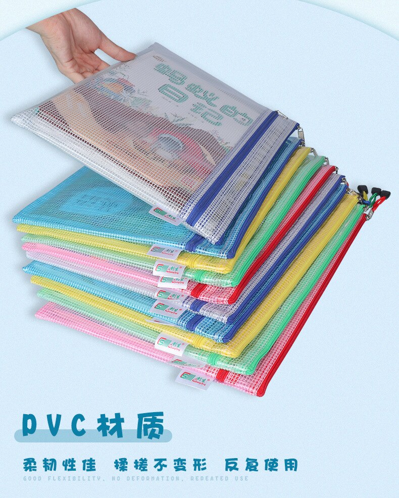 Double Zipper Plastic Folder File Envelope A4 A5 A6 B5 Poly Stationery Storage Waterproof PVC Organizer Bag