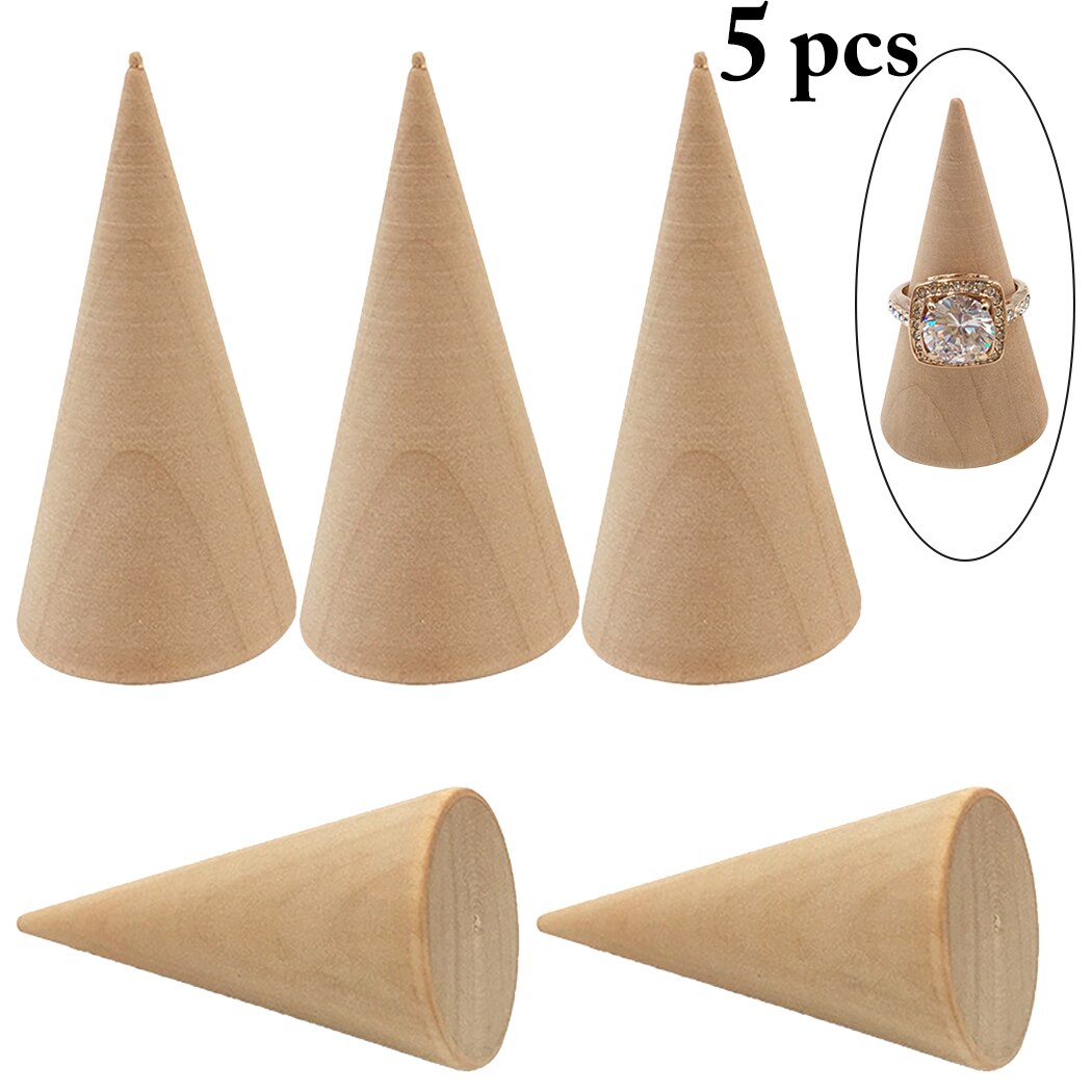 5Pcs/Set Ring Display Tools Jewelry Storage Supplies Ring Organizer Wooden Cone Ring Holder Jewelry Display Holder