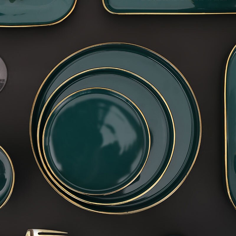 Luksus keramik køkkengrej skål tallerken middagssæt smaragdgrøn phnom penh suppeskål vestlig tallerken sæt runde ovale plader