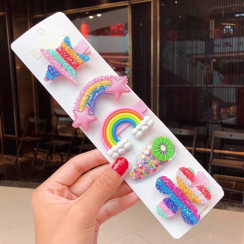 3 stuks schattige kleurrijke regenboogclips voor meisjes in de sky-serie met kleine pailletten en haaraccessoires in de vorm van een wolk met regenboog.