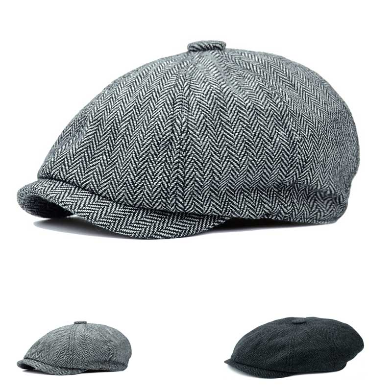 Novedad de , gorro plano, gorro de algodón con de espiguilla para niño, boina Unisex, sombreros grises