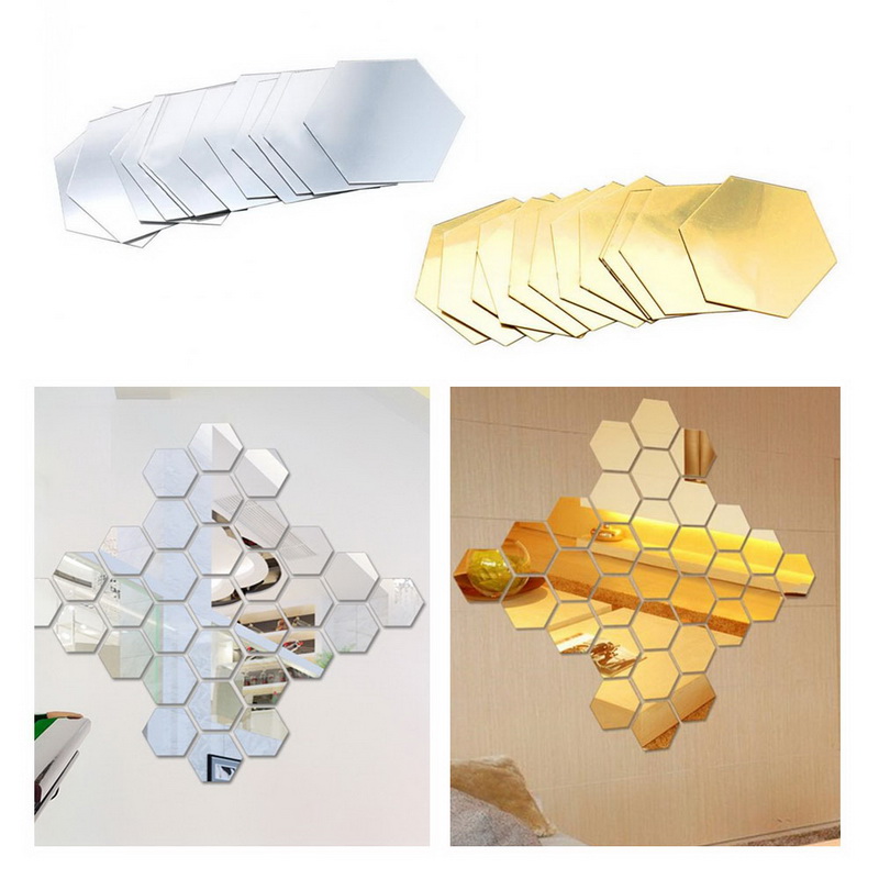 12 pçs geométrico 3d hexágono espelho adesivo de parede decoração para casa ampliar sala de estar removível segurança 2 tamanhos diy adesivos de parede