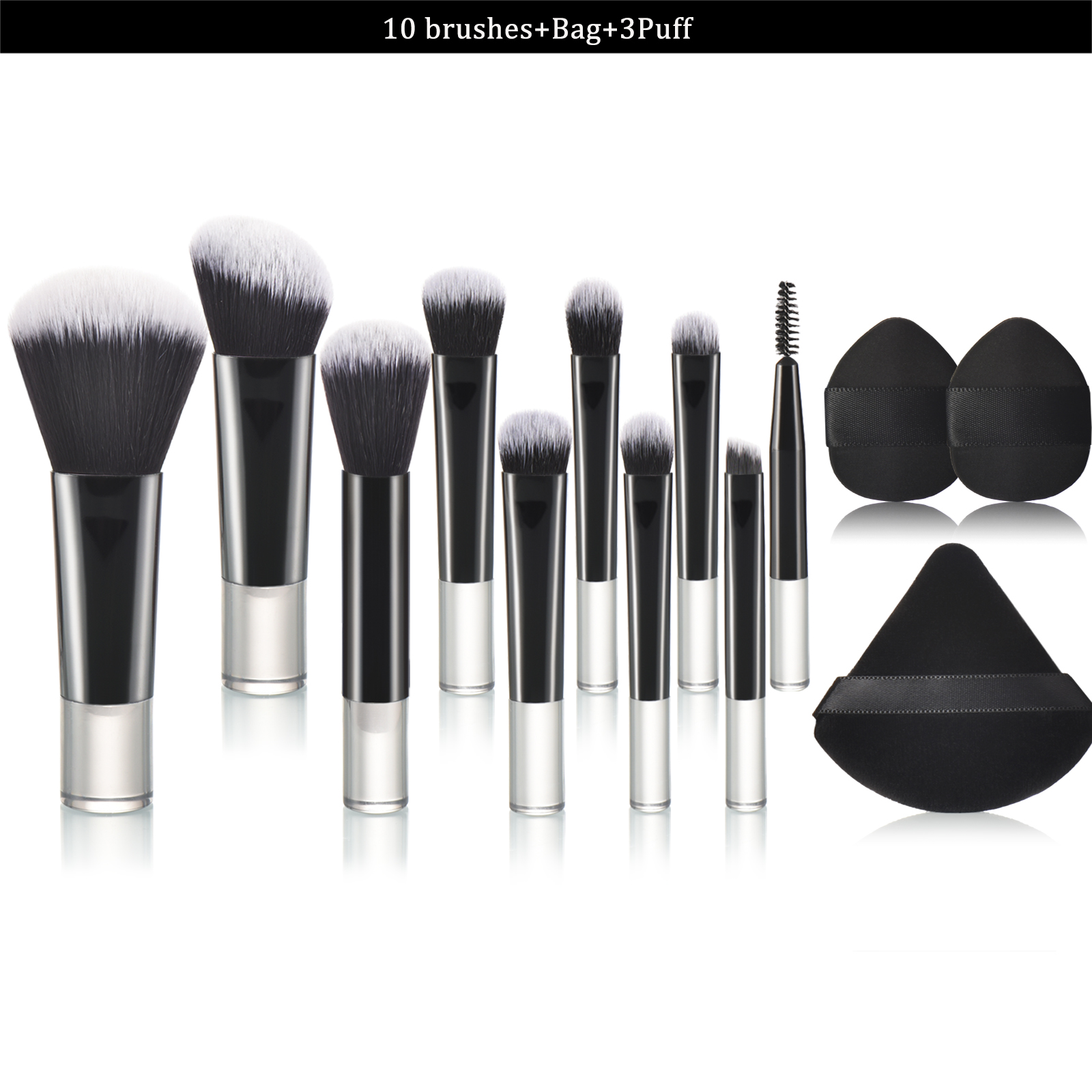 10 Mini brocha de maquillaje negra, herramienta de maquillaje portátil de viaje, esponja de maquillaje, brocha de palma, juego de herramientas de maquillaje: Marfíl