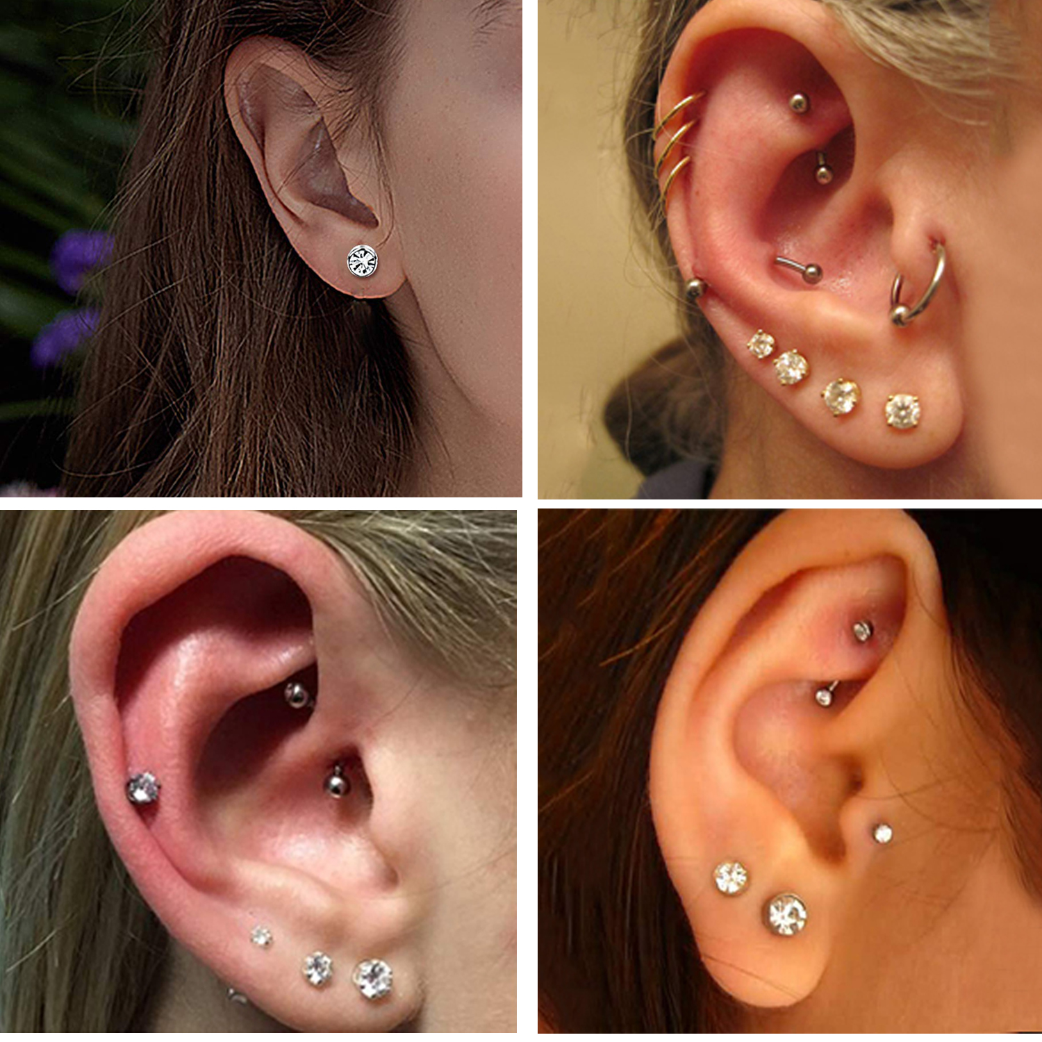 Wkoud 16G 1 Paar Rvs Screwback Kraakbeen Stud Oorbellen Voor Mannen Vrouwen Plaksteen Tragus Helix Oor Stud Piercing set