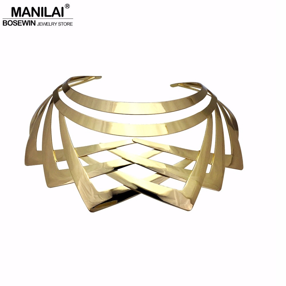 MANILAI Trendy Arc Holle Metalen Grote Koppel Choker Kettingen Vrouwen Indian Geometrische Kraag Statement Ketting Sieraden