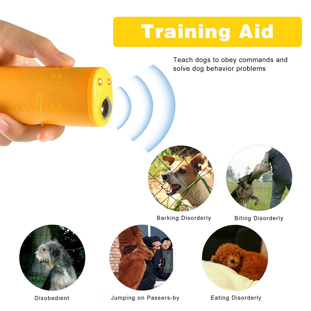 Draagbare hondenverjager anti-blaf hondentrainingsapparaat huisdierentrainer met verlichting ultrasoon 3 in 1 anti-blaf huisdierbenodigdheden
