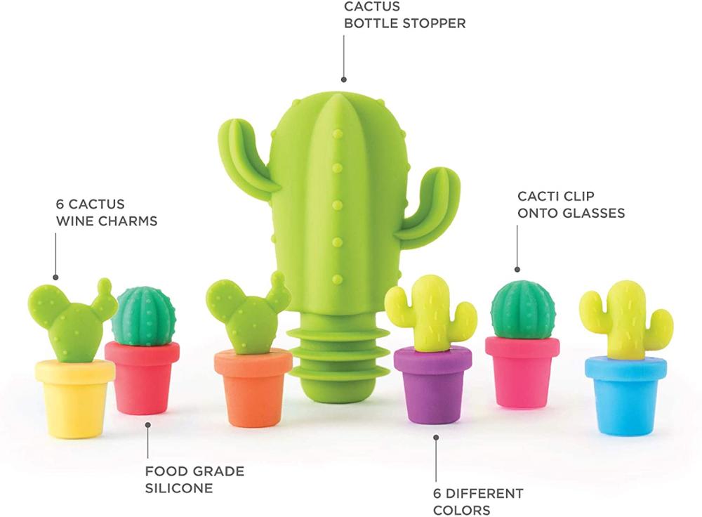 Siliconen Cactus Ananas Wijn Glazen Stop En Wijn Glas Markers Set Drank Fles Bedels Voor Wedding Party: 7PCS Cactus Set