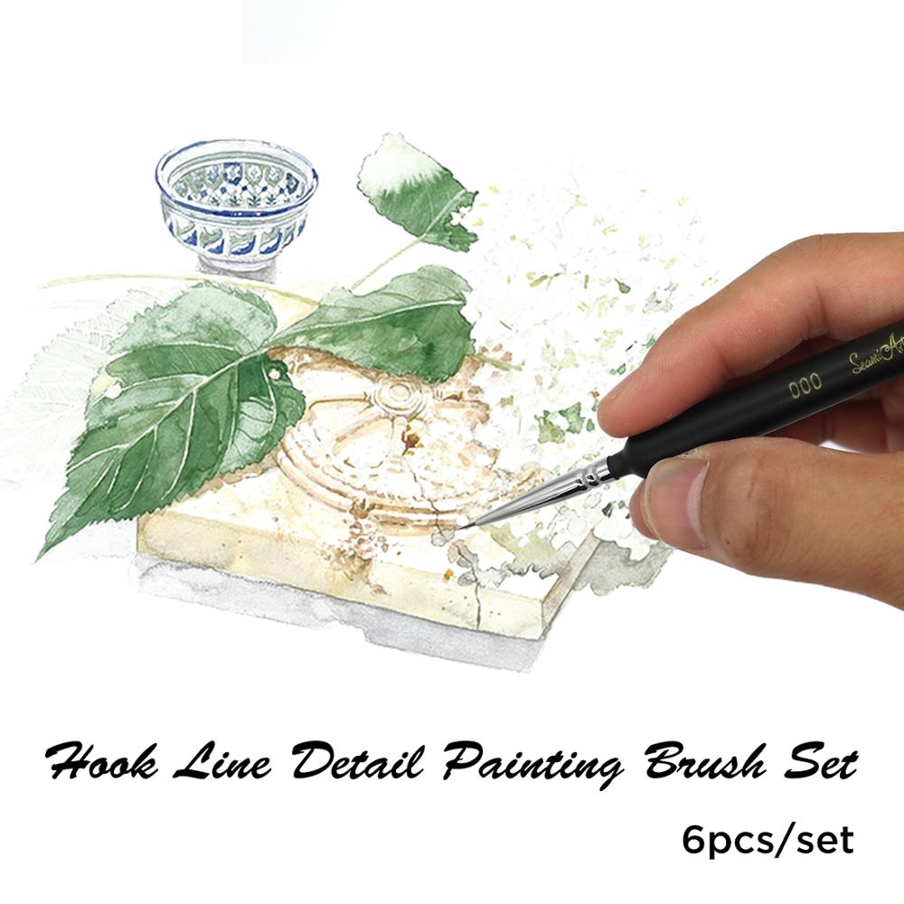 SeamiArt-pincel de punta fina para pintura acrílica, 6 uds., diferentes tamaños, 000 00 0 1 2 3