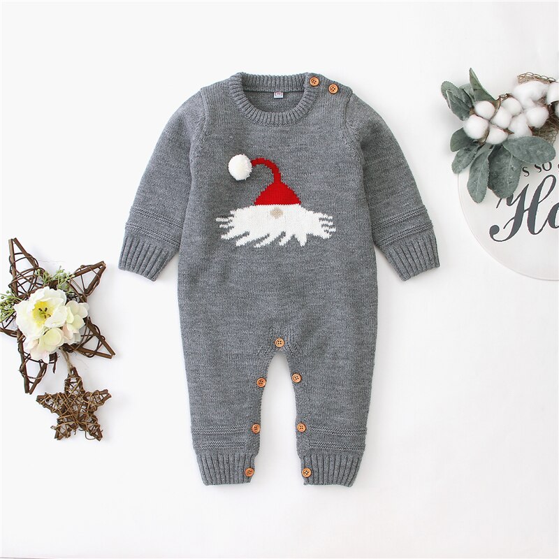 Xmas Jumpsuit Jongen Meisje Winter Gebreide Lange Mouw Jumpsuit Playsuit Rompertjes Warm Katoen Tops Kleding Baby Outfits: Grijs / 3M