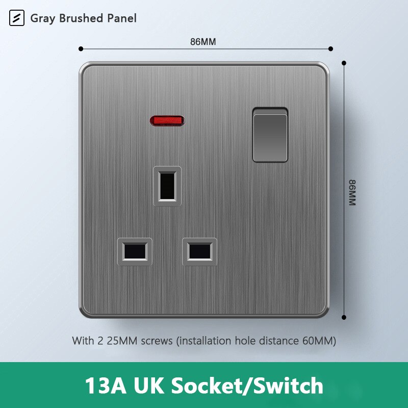 Avoir UK Standard 13A Wall Socket Black White Gray Plastic Embedded Panel Usb Socket With Switch 110-250V Two Britain Outlet: 1UK1GL-LLS