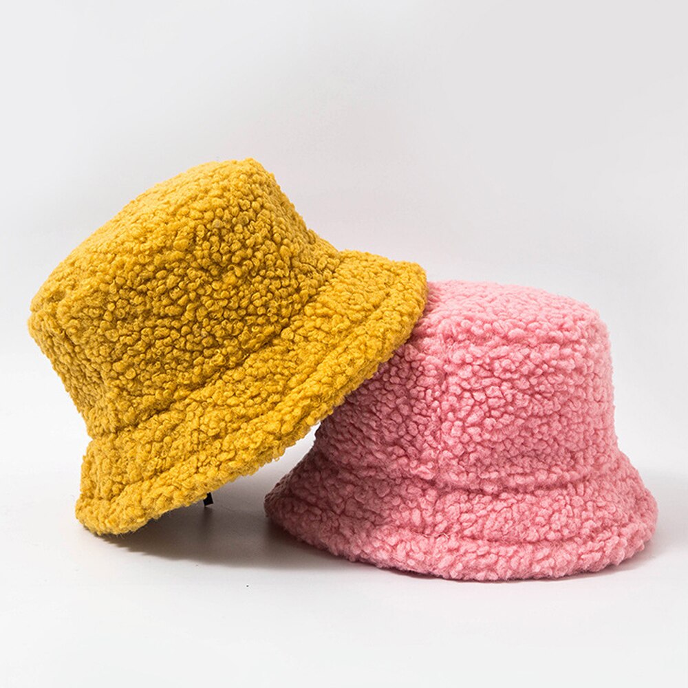 2022 Unisex Bucket Hat Graffiti Solid Women Men Fishing Fisherman Hat Autumn Winter Lamb Wool Outdoor Warm Panama Cap