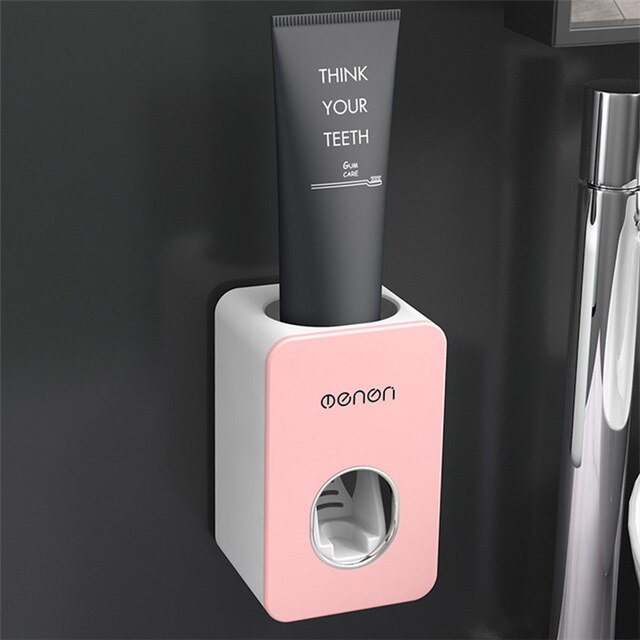 Toothbrush Holder Wall Mounted Automatic Toothpaste Dispenser Storage Rack Soft Toilet Brush Tissue Box Bathroom Accessories Set: Pink Extruder