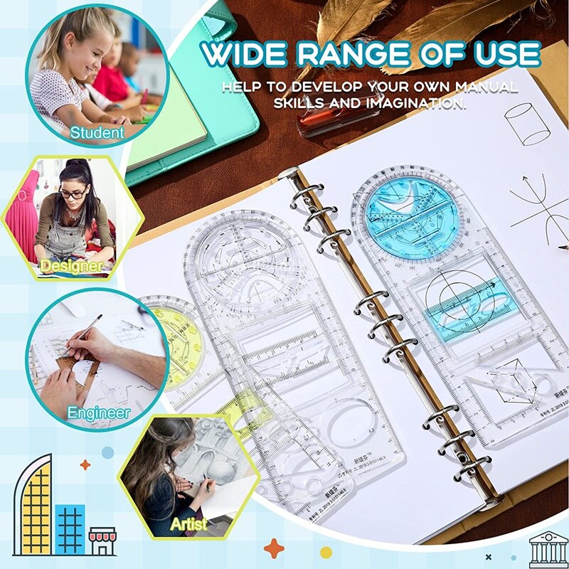 3 Pieces Multifunctional Geometric Ruler Mathematics Drawing Ruler Measuring Tool Geometric Measuring Draft Rulers