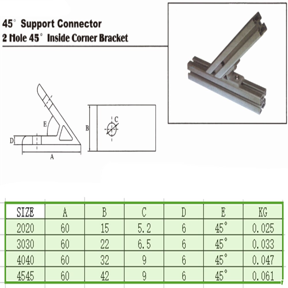 2pcs 45 degree 20x20 Corner Angle Bracket Connection Joint for series Aluminum Profile