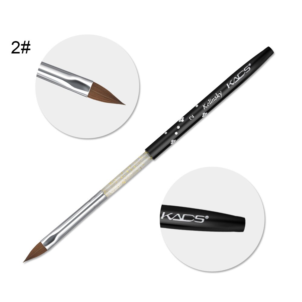 1 st kolinsky sable akryl borste uv gel carving pen pensel flytande pulver diy nagelteckning platt rund röd trä nagelkonst pensel: Akrylborste 2