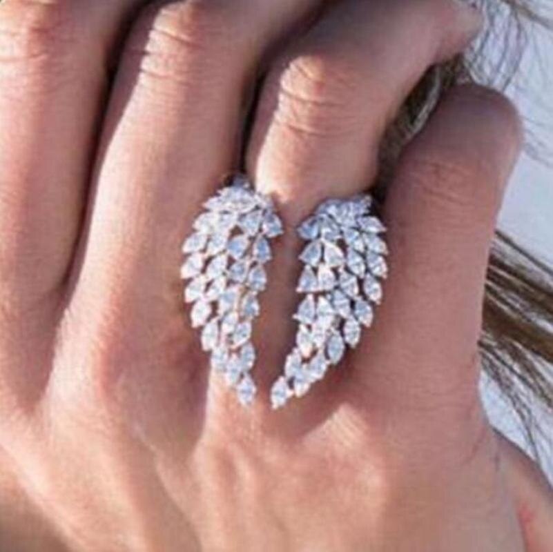 Anillo de compromiso de alas de Ángel para mujer, sortija de boda con flores cortadas, joyería de