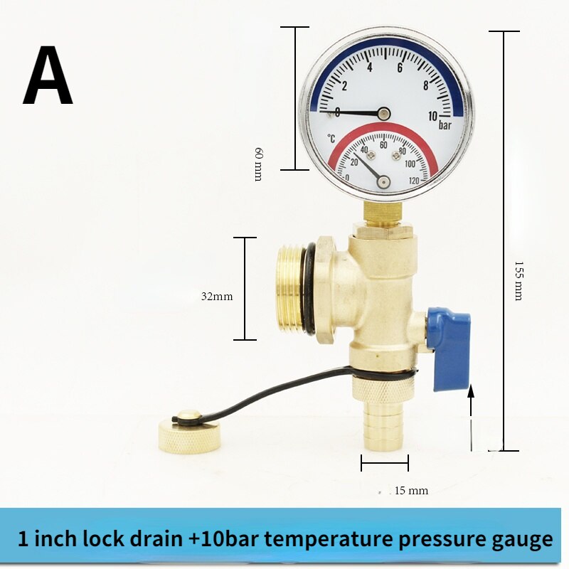 Brass Automatic Air Vent Valve 1" DN25 heating floor heating optional pressure gauge Drain Vent Valve: A