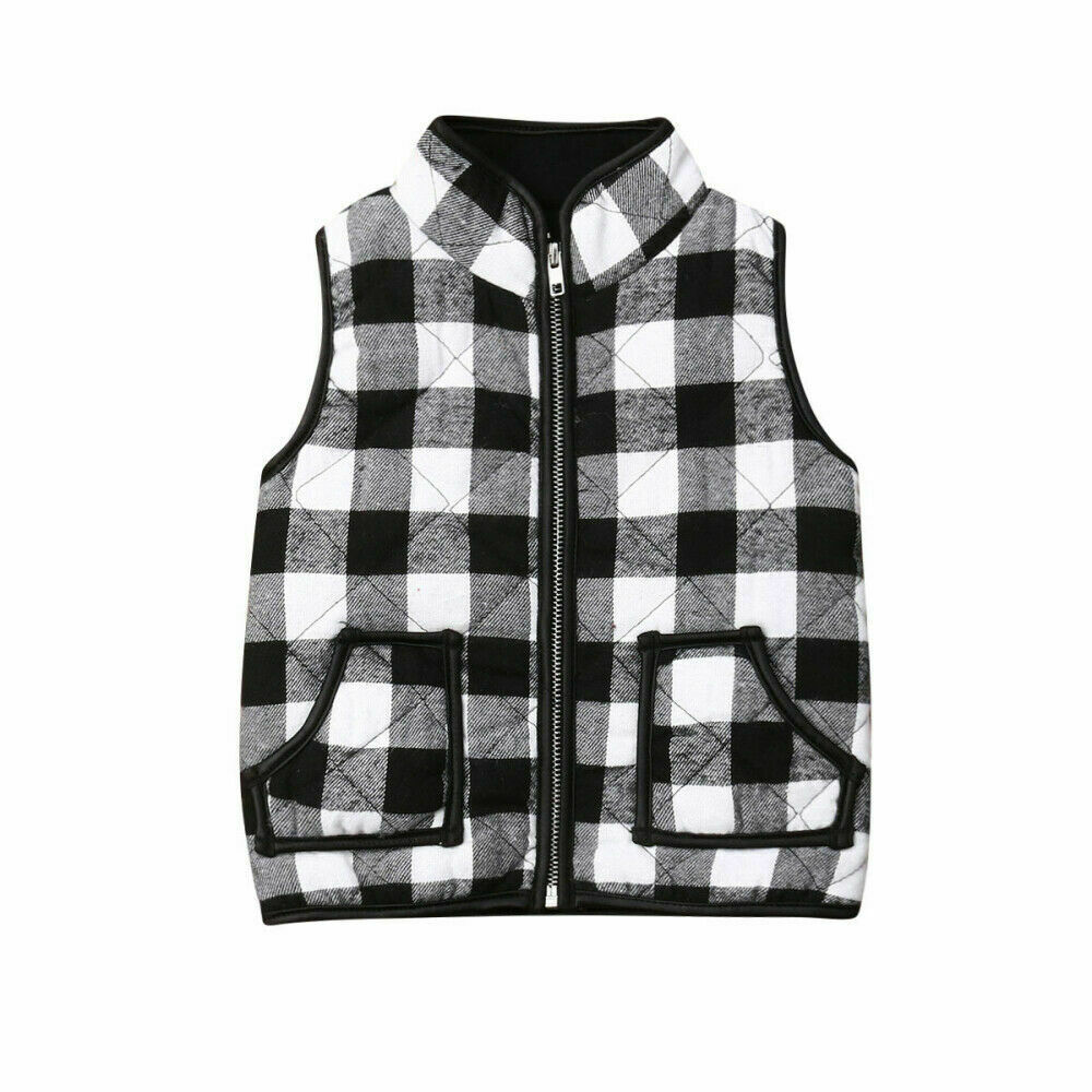 1-6Years Peuter KidS Meisjes Herfst Winter Jassen Rood Zwart Plaid Vesten Uitloper Kleding Jas: Black / 2T