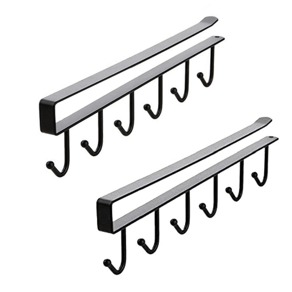 Botique -2 stk krus kroge kopper vinglas opbevarings kroge køkkenredskaber bælter og tørklæde hængende krogeholder under førerhus: Sort