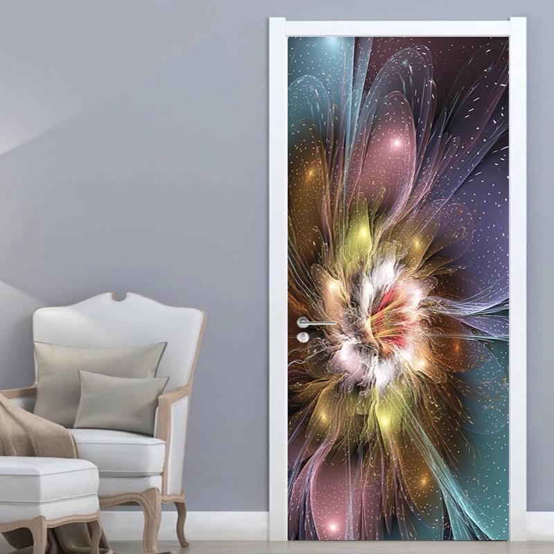 Moderne Abstracte Kunst Bloemen Behang 3D Deur Sticker Woonkamer Slaapkamer Creatieve Diy Thuis Stickers Pvc Waterdichte Deur Muurschilderingen