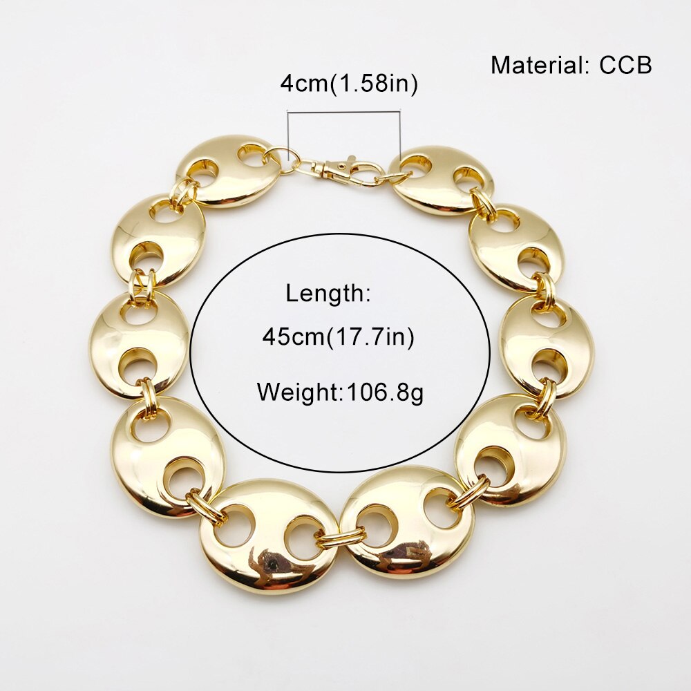 Fantasia punk grosso ccb metálico ouro oval curto colar feminino masculino feito à mão de alta qualidade colar presente do punk