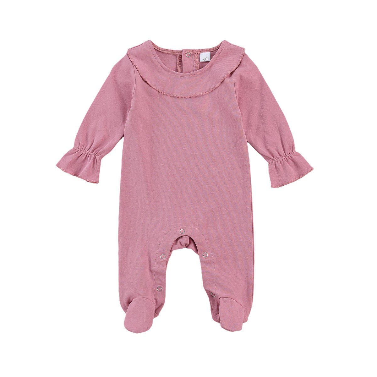 Focusnorm Baby Baby Meisjes Jongens Footies Rompertjes 6 Kleuren Solid Lange Mouwen Knop Herfst Winter Jumpsuits: Paars / 6m