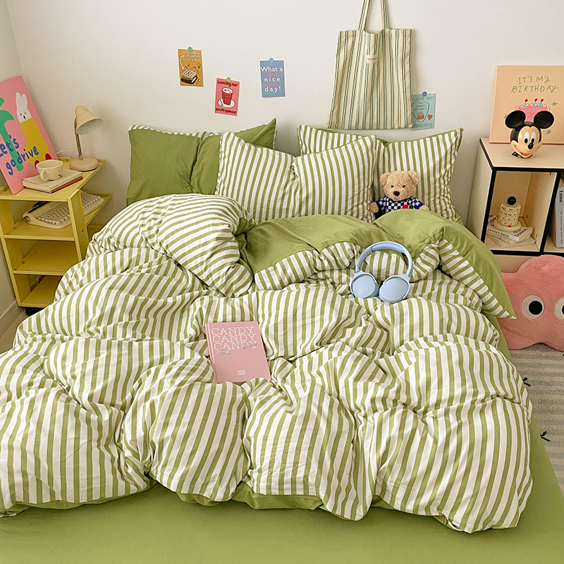 Gestreifte Bettwäsche, Bettbezug-einstellen mit Kissenbezug, Bettlaken, Einzelbett, Bettwäsche, Bettbezug-einstellen, Königin-/König-Doppelbett, Einzelbett: 160X200CM / Schwarz