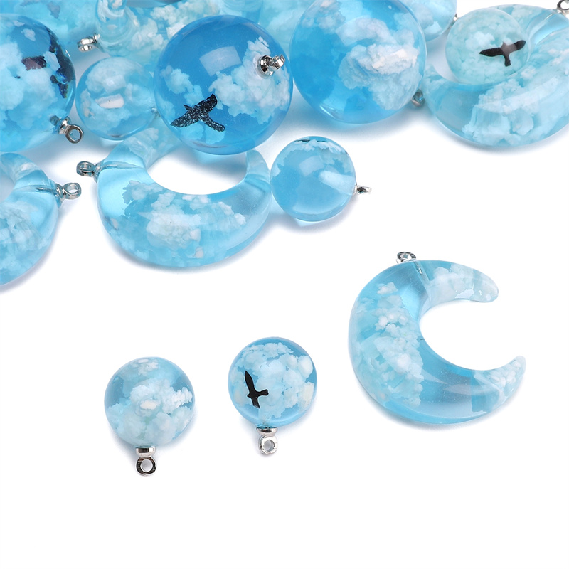 Cuentas sueltas de resina azul para hacer joyas, abalorios redondos de Luna para manualidades hechas a mano, collar, pulsera, pendientes, accesorios de joyería, 1 piezas