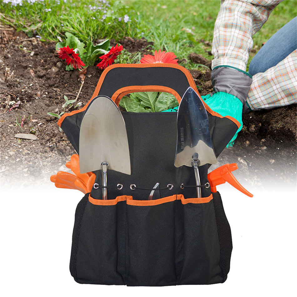 9PCS Garden Tools Set Gardening Shovel Rake Garden Tools With Storage Tote for Keen Gardeners