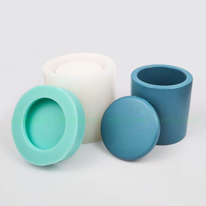 Pot de bougie rond avec couvercle, moule en béton et Silicone, récipient de bougie d&#39;aromathérapie, porte-stylo en plâtre de ciment