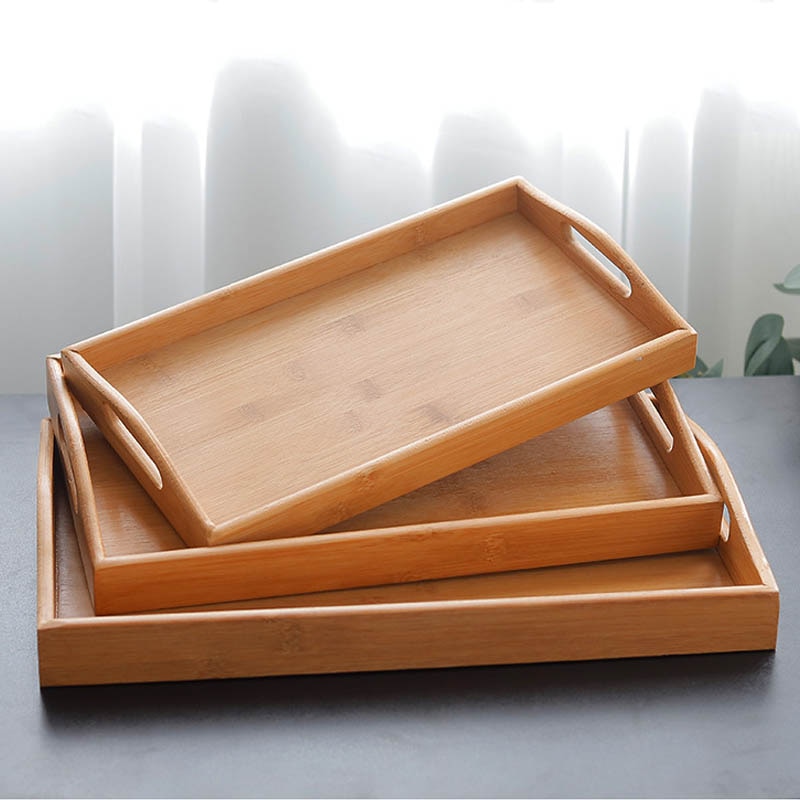 Kinesisk stil naturlig bambus rektangel te bakker til husholdningsfrugt wienerbrød dessert serveringsbakke bordservice kung fu tekop plade