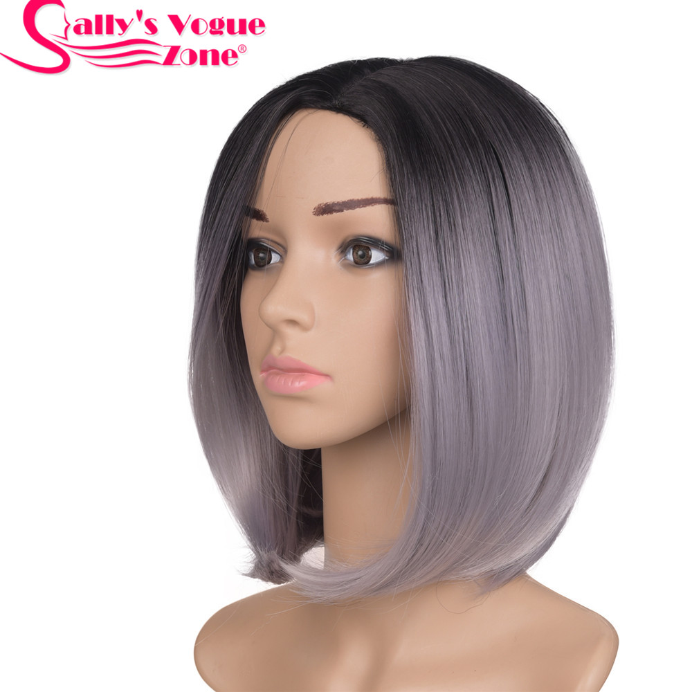 Sallyhair 12 inch japanse synthetische pruik met hoge temperatuur vezel, korte zwarte bob voor vrouwen: T1b/ lichtgrijs