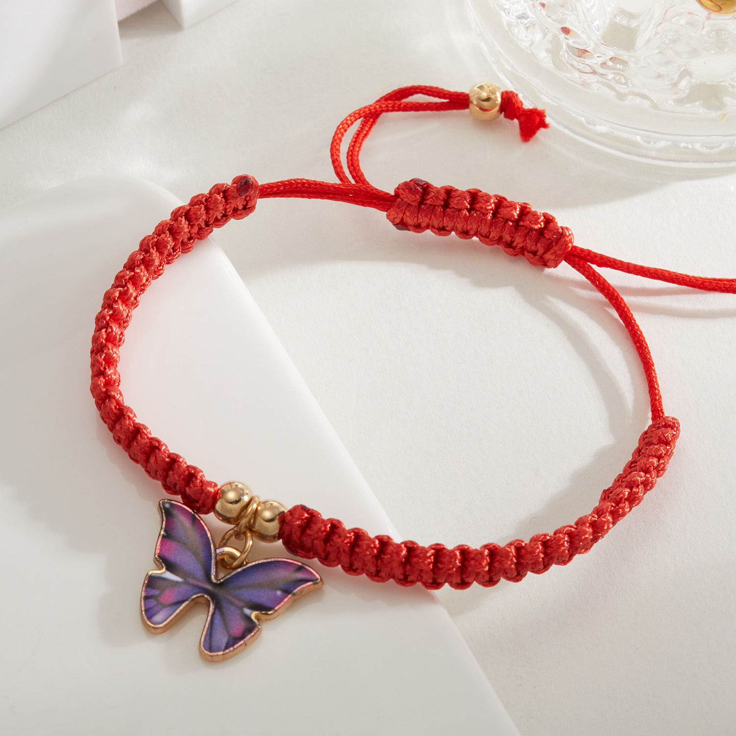 Colorul Cute Butterfly Bracelet for Women Charm Bracelet Adjustable Red Rope Chain Anklet Children Girl Jewelry: Purple