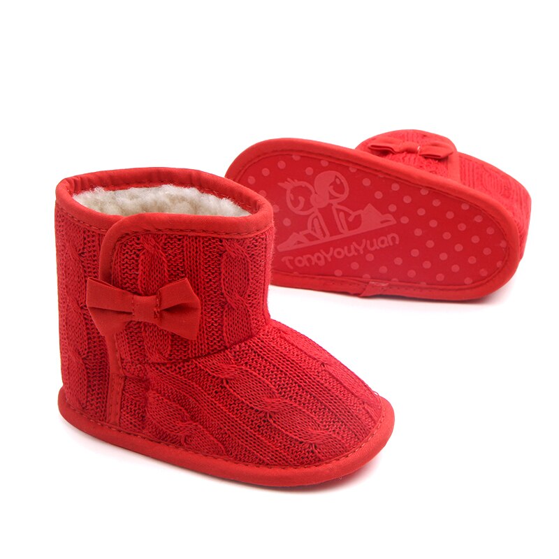 Patpat Winter Baby Peuter Meisje Solid Strik Decor Gebreide Furry Schoenen Voor Peuter Meisje Snowboots