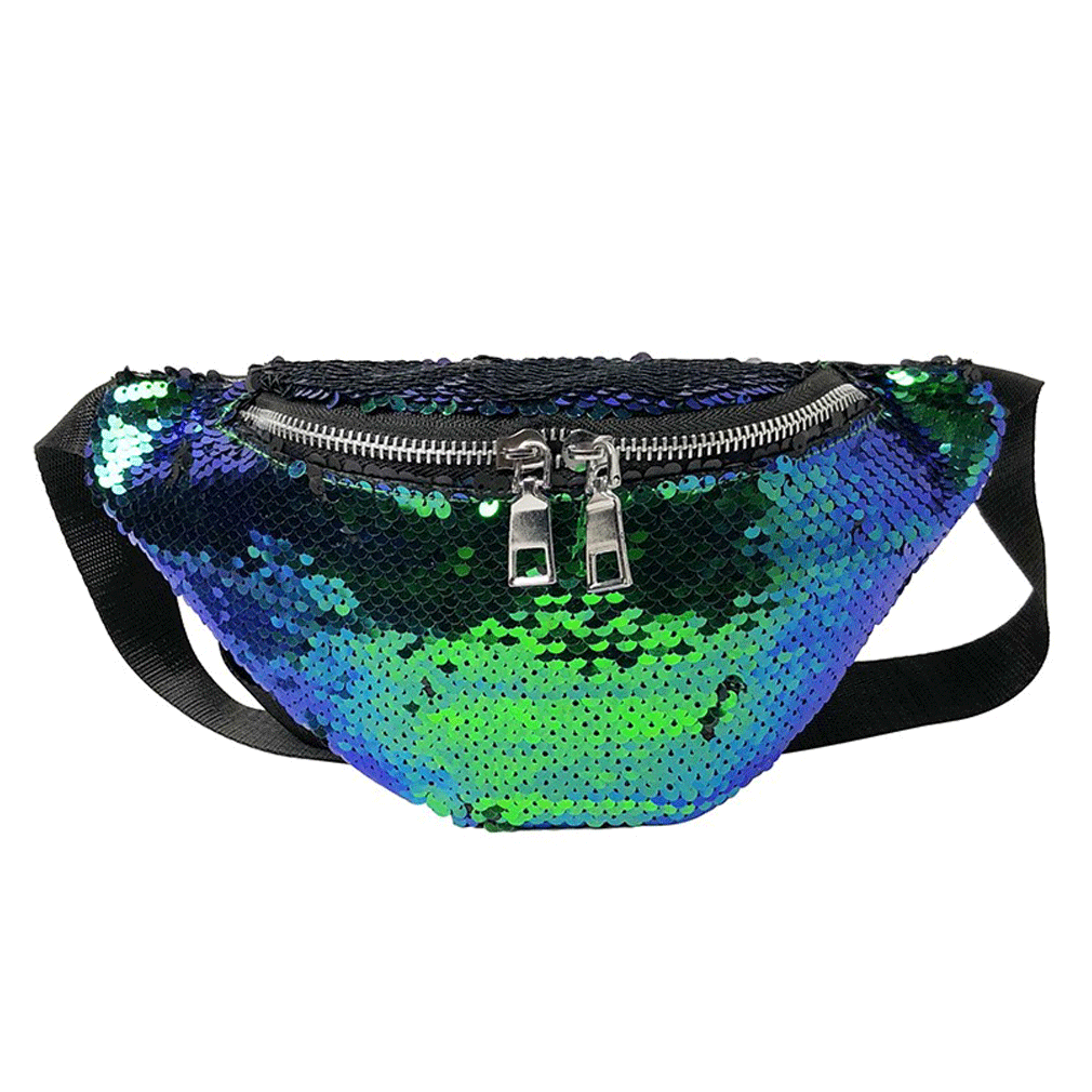 Vrouwen Taille Fanny Pack Belt Bag Pouch Reizen Hip Bum Bag Pailletten Kleine Portemonnee Zwart Blauw Groen Paars Wit rood: green