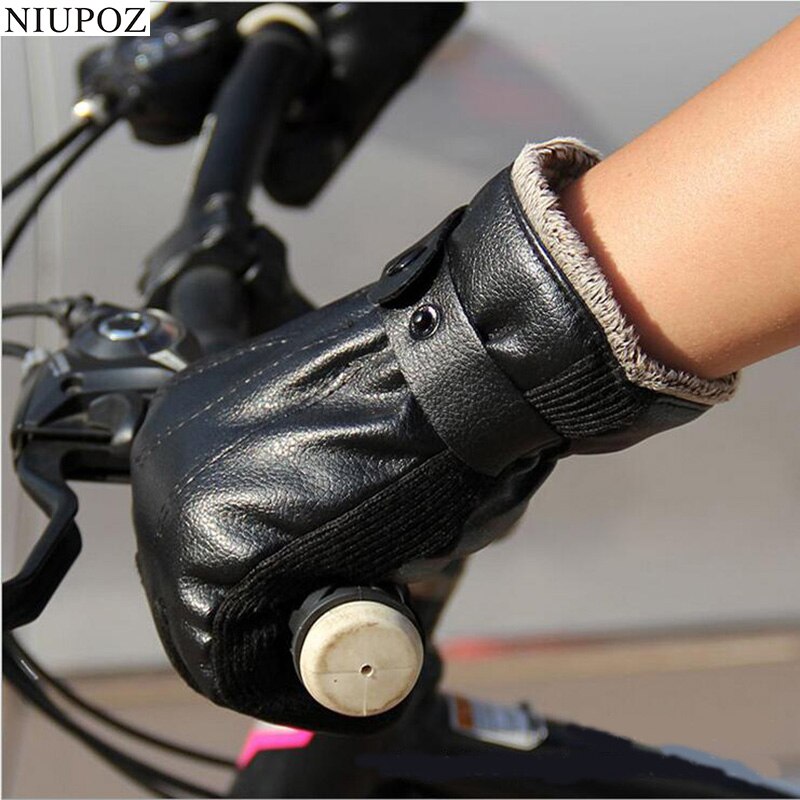 Guantes antideslizantes gruesos de piel sintética para hombre de otoño e invierno, guantes cálidos de dedos completos para exteriores, guantes de algodón para montar en coche eléctrico para motocicleta G117