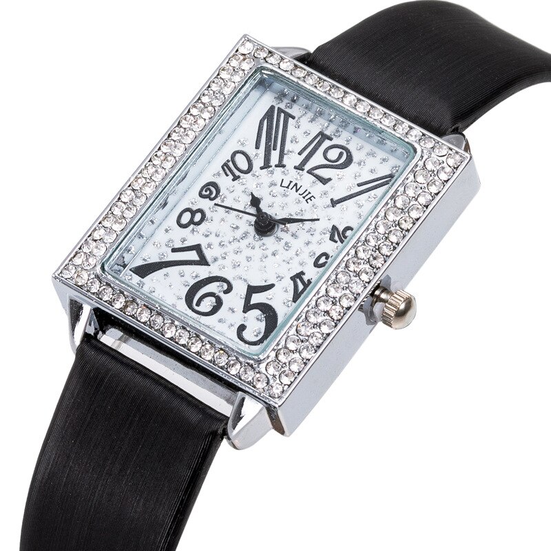 Dame quartz ur krystal firkantet ur ur kvinder armbånd ure kjole pu band kvinde ure romerske arabertal