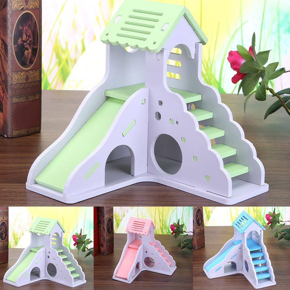 Hamster Toy Colorful Mini Wooden Slide DIY Assemble Hamster House Cute Small Animals Pet Toy Supplies Animal Sleeping House
