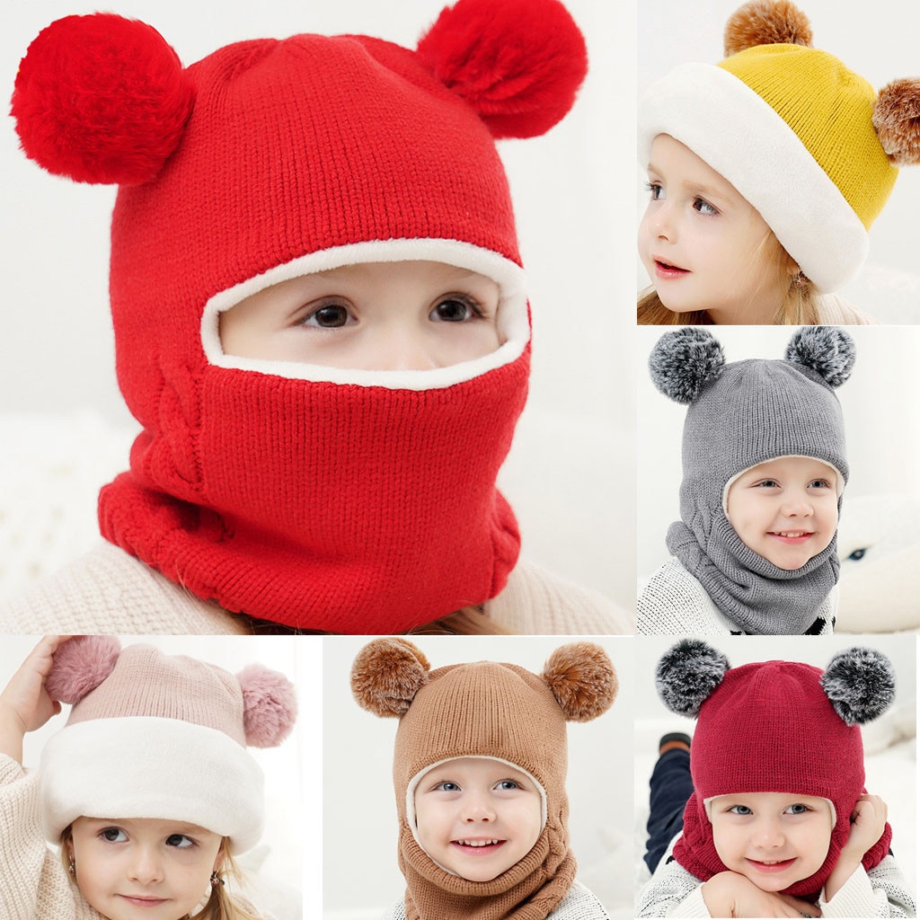 Kind Baby Junge Mädchen Mit Kapuze schal Kappen Hut Winter Warm Knit Solide Klappe Cap Nette Casual Schal Geeignet für Geburtstag, festival, Foto