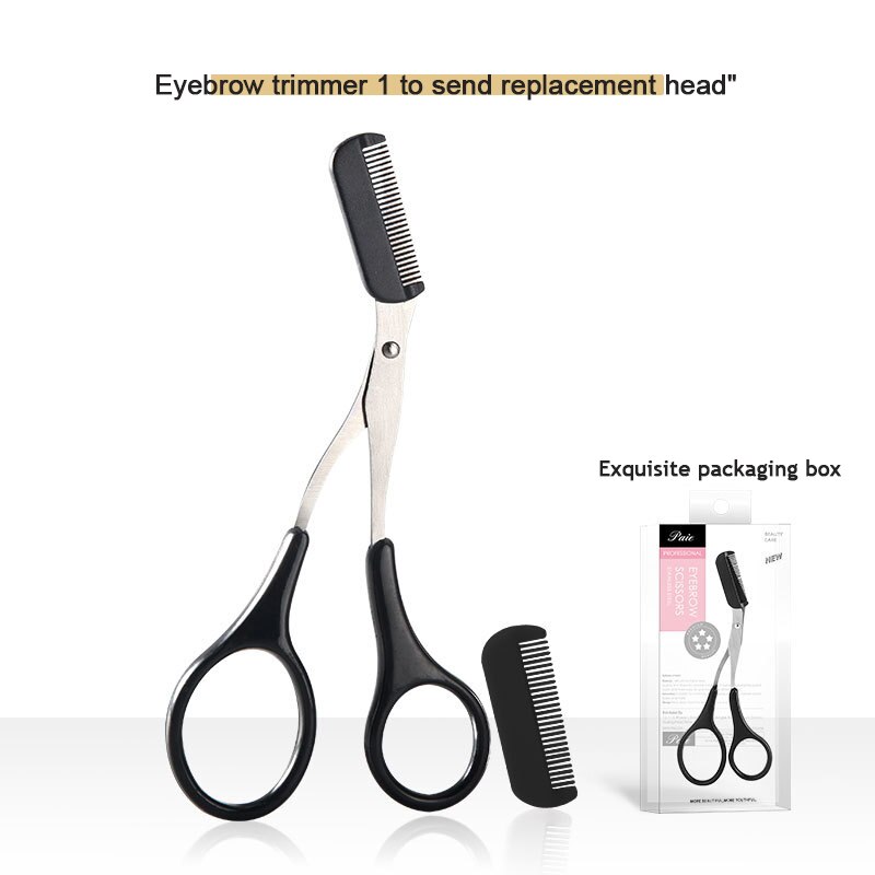 5 Kleur Wenkbrauw Trimmer Schaar Kam Wimper Clips Kam Razor Grooming Haar Mes Scheerapparaat Wenkbrauw Mode Vormgeven Make-Up gereedschap: black