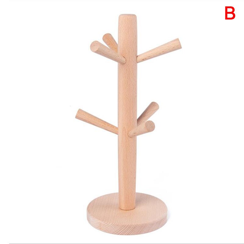 Wooden Mug Tree Coffee Tea Cup Organizer Hanger Holder With 6 Hooks Removable Mug Stand Glass Rack: B